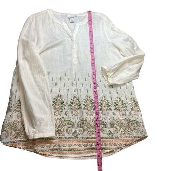 Orvis Tunic Women's 100% Cotton Half Button BoHo Print Blouse Sz Large - Picture 6 of 7